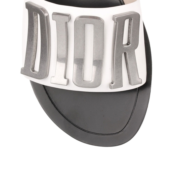 Dior Evolution White Leather Slide Flat Sandals Silver Metal Logo Size 8.5 - Picture 5 of 15